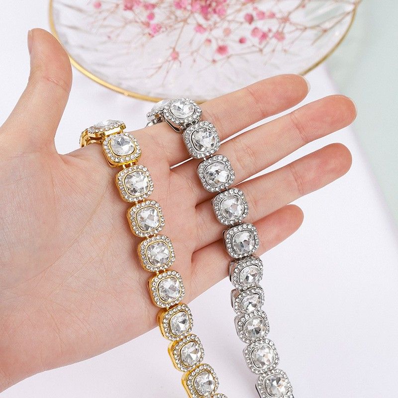Heren vierkante veelzijdige mode Cubaanse ketting hiphop vierkante strass edelsteen ketting mannen en vrouwen sieraden_voghion.com