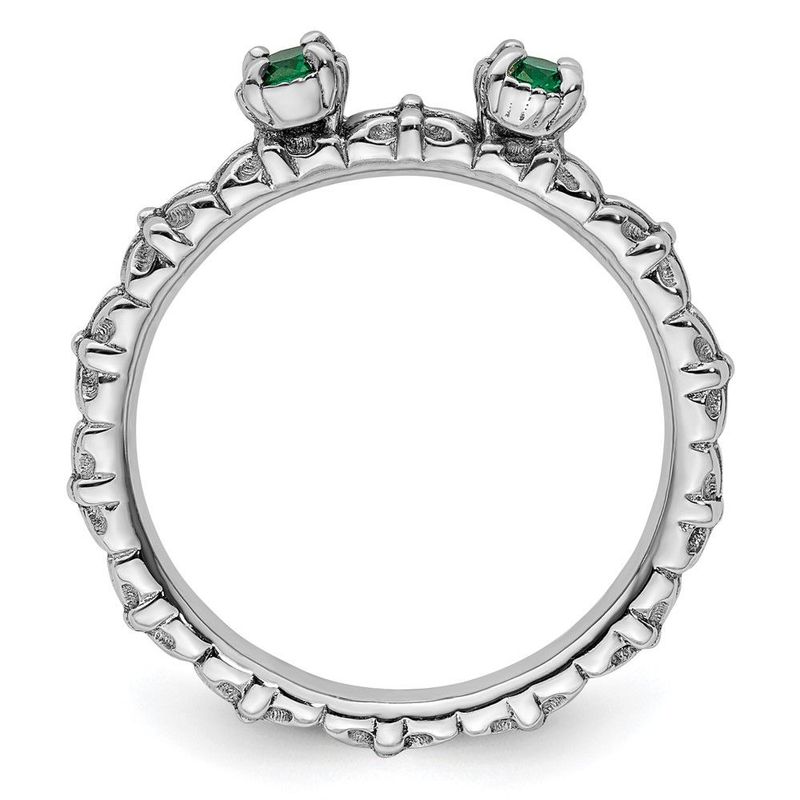Sterling Silver Stackable Expressions Created Emerald Two Stone Ring_voghion.com