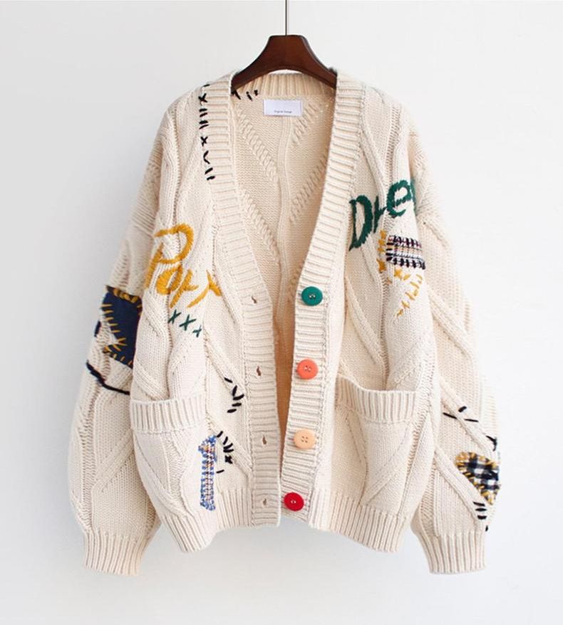 Women's Jacket Loose Short Knitted Sweater Autumn Top New Lazy Style Cardigan Sweater _voghion.com