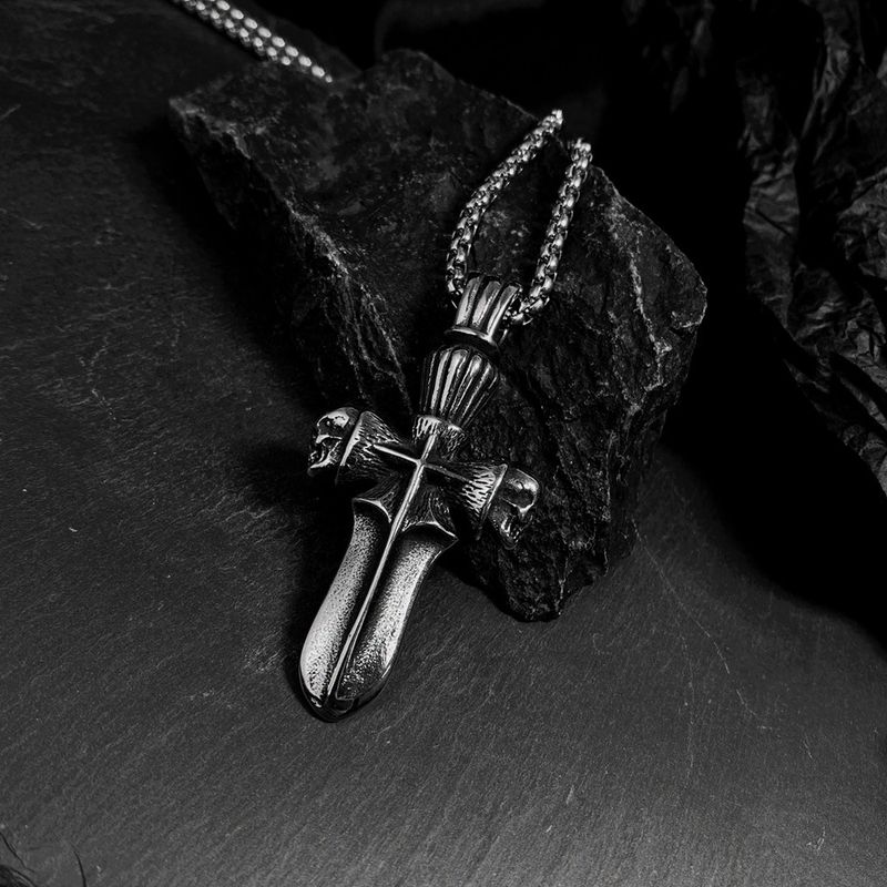 Nuovi gioielli europei e americani con personalità croce in acciaio inossidabile, collana da uomo in acciaio al titanio_voghion.com