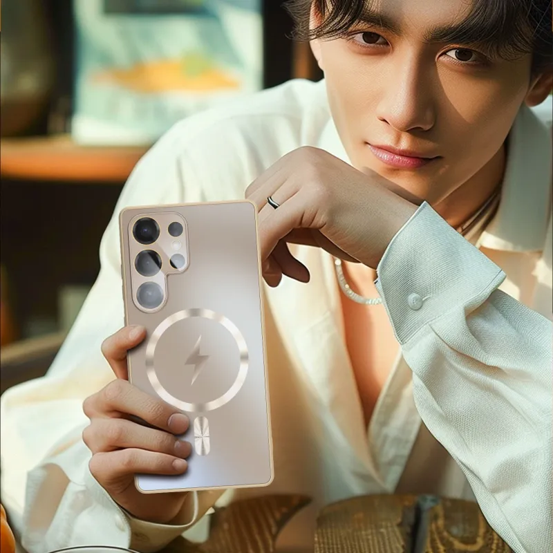 Thin Frosted Matte Car Magnetic Case For Samsung S25 S24 S23 Ultra Plus Glass Lens Protector Shockproof Cover_voghion.com