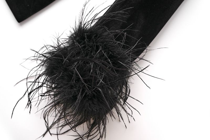 Abito nero decorato con piume a pois, giacca, top in piume di struzzo, abitino da donna_voghion.com