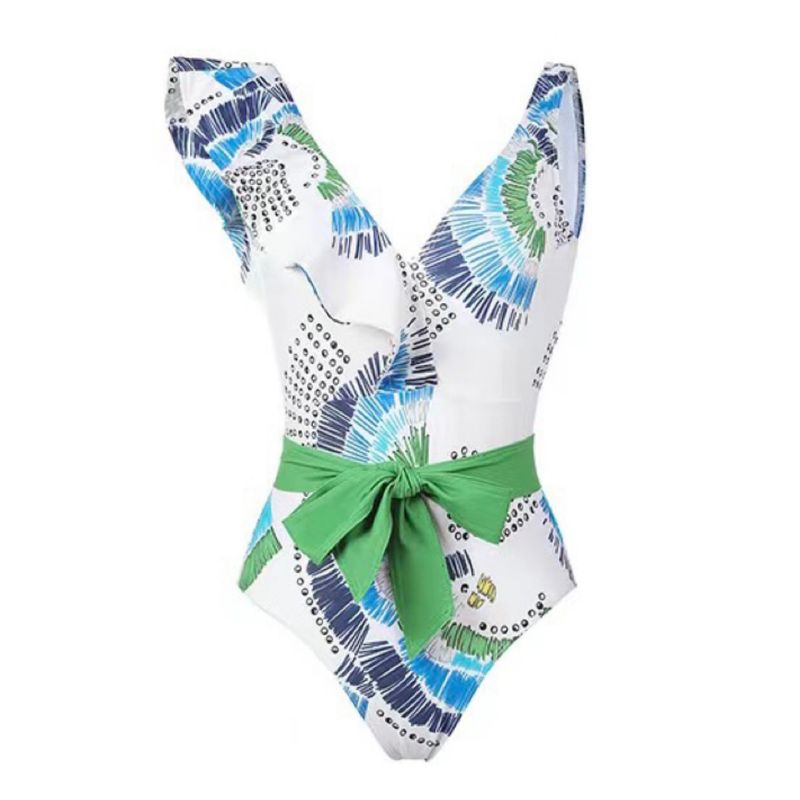 Women's Clothing Sexy One Piece Swimsuit Female Retro Ruffled Chiffon Skirt Swimsuit Suit_voghion.com