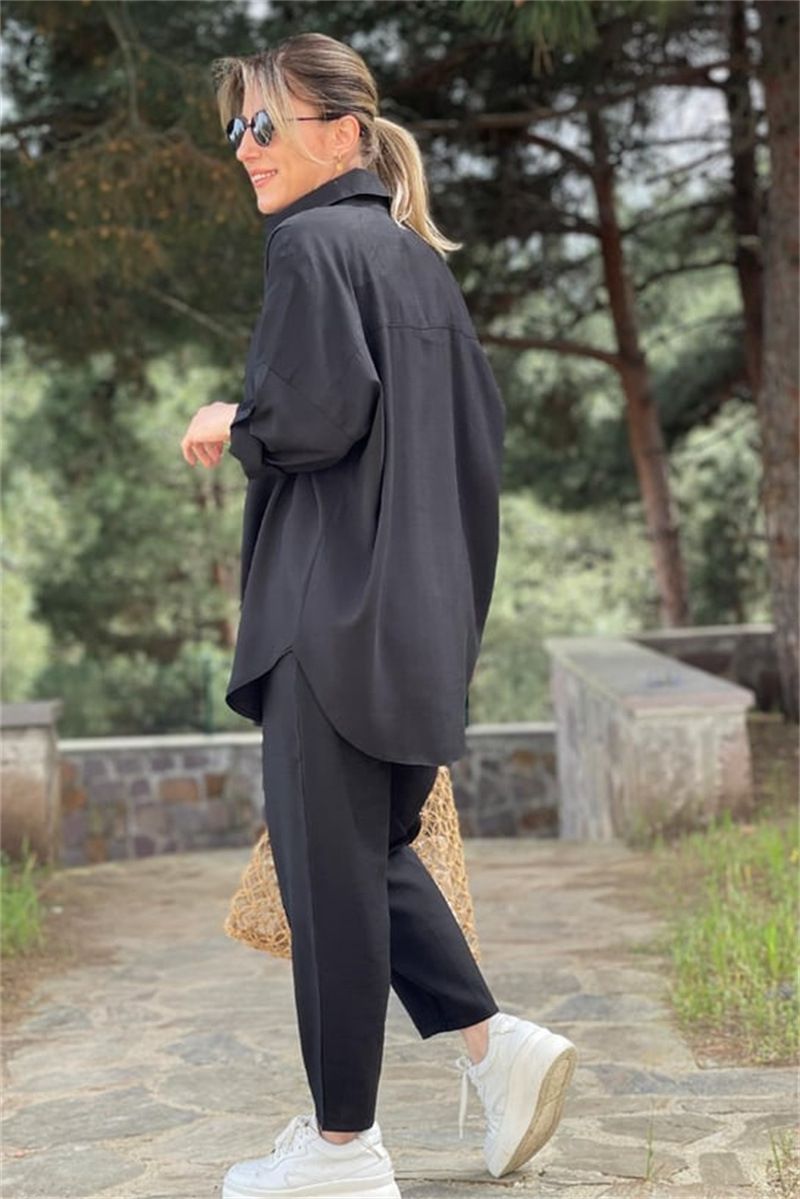Γυναικεία ρούχα, μοντέρνα κοστούμια, φαρδύ πουκάμισο με μακριά μανίκια, casual παντελόνι εννέα σημείων με κορδόνια_voghion.com