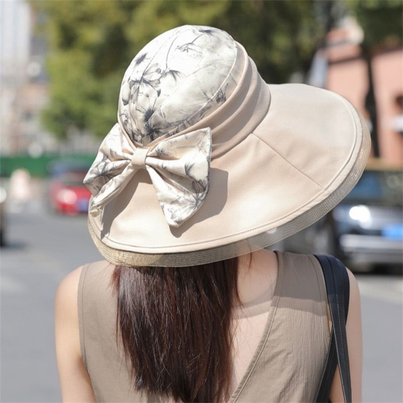 Sombrero de cubo de verano plegable con aleros grandes y flores, sombrero para el sol con protección UV, sombrero de playa con protección solar a la moda._voghion.com