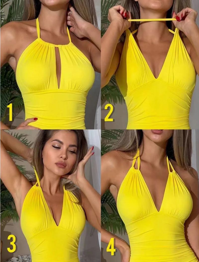 Maillot de bain une pièce basique de couleur unie pour femme_voghion.com