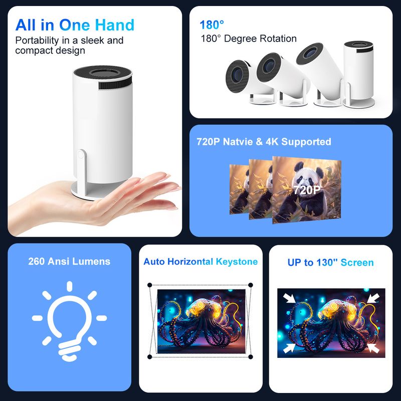 HY300Pro Projector, 1080P Full HD Supported Home Theater Projector With Allwinner H713 Chip, Mini Portable Outdoor Movie Projector For Bedroom Wall St_voghion.com