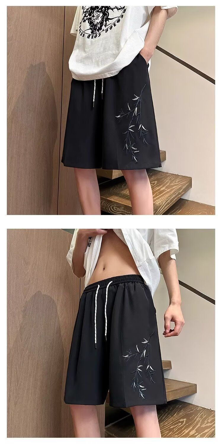 New button up casual shorts for summer thin trend outerwear, Chinese style oversized loose men's five part pants_voghion.com
