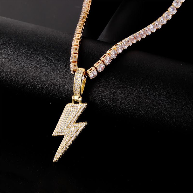 hip hop lightning pendant necklace copper inlaid zircon simple all-match Universal Cool style necklace pendant pendant_voghion.com