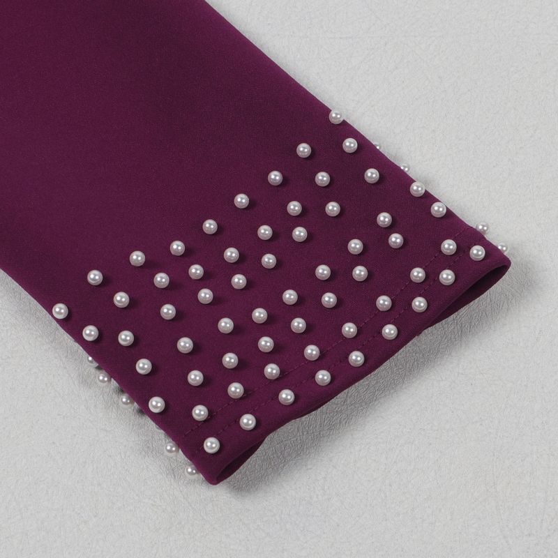 Traje de dos piezas ajustado de manga larga con perlas para mujer_voghion.com