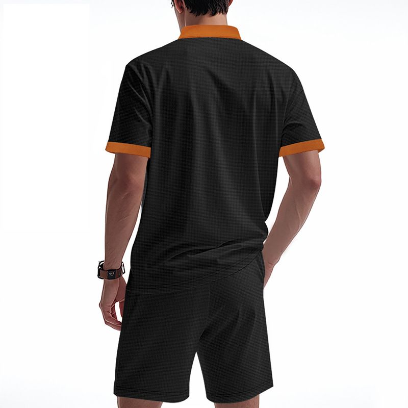 Cross-border Independent Station American Summer Casual Men's Tether Loose Henry Western Denim Waffle Short Sleeve Suit_voghion.com