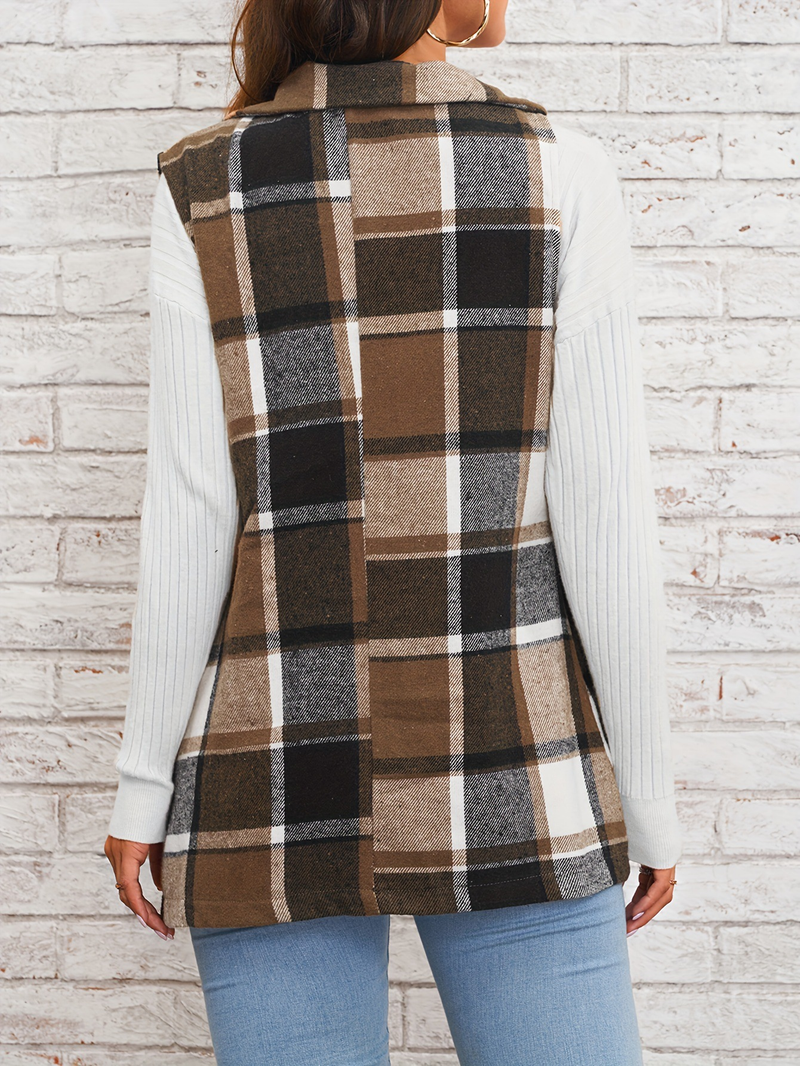 Top da donna alla moda con risvolto monopetto gilet giacca scozzese_voghion.com