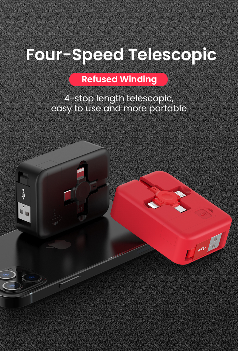 4-in-1 erweiterbares 8-poliges/USB Typ C/Mini-USB-Kabel, geeignet für iPhone 14 13 Pro 1 m Handy-Ladedaten_voghion.com