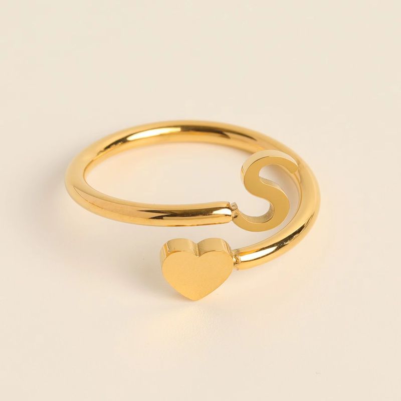 Anello iniziale con lettera semplice, anello a forma di cuore tridimensionale con apertura regolabile, vendita calda_voghion.com
