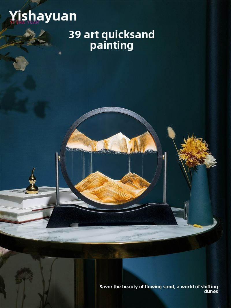 Round 3D Glass Flowing Painting Flip Luxury Home Hourglass Gift Creative Sand Art Craft Desktop Ornament_voghion.com
