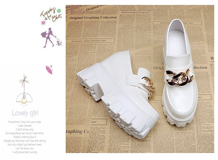 Women’s Shoes Rhinestones Inner Height Enhancing Shoes With Small Leather Shoes Thick Soled Platform Shoes One Step Loafers_voghion.com