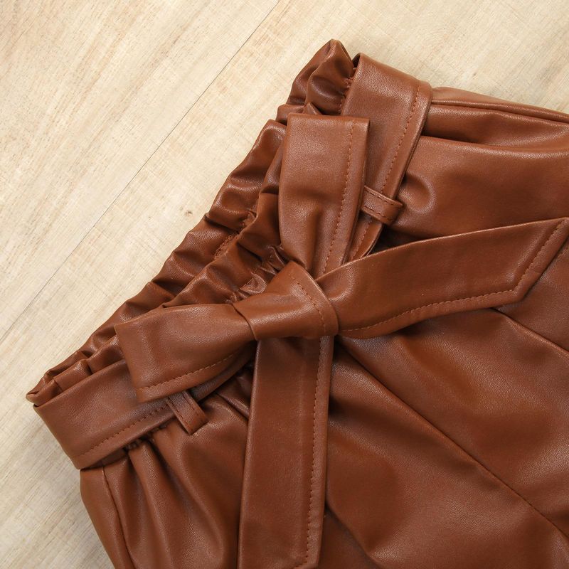 Mother & Kids Children's Clothing Popular Spring And Summer Fur Suspenders Solid Color Leather Shorts Suit With Belt_voghion.com