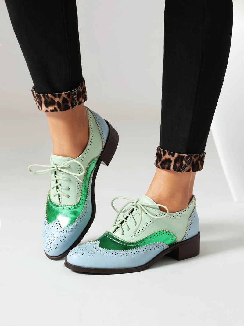 Plus-size lente enkel schoenen vintage Britse kleur contrast Braddock diepe veterschoenen damesschoenen_voghion.com