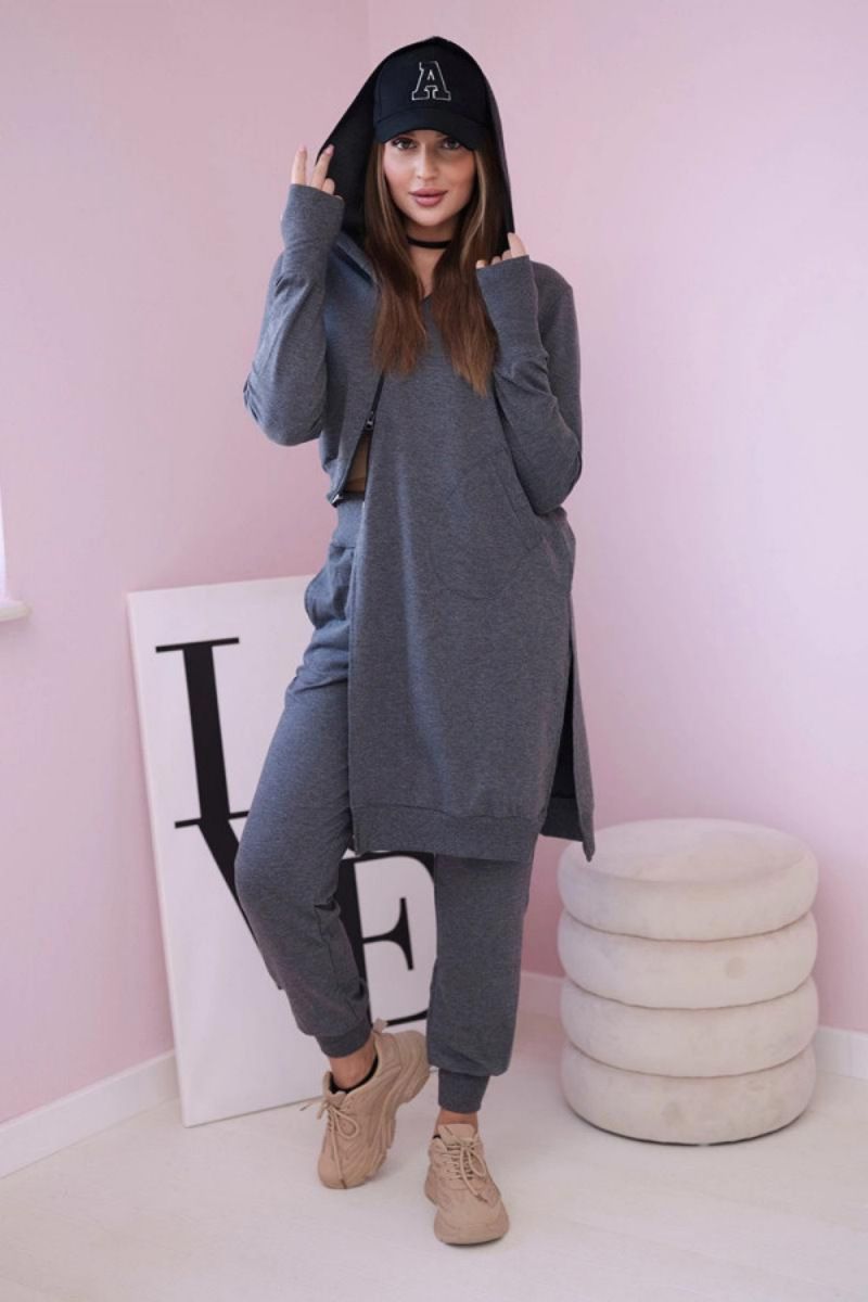 Women's Asymmetrical Hooded Tracksuit Set - Plus Size Zip-Up Jogger Outfit, Casual & Sporty Polyester Lounge Wear_voghion.com
