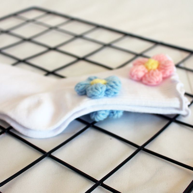 Calzini fatti a mano con fiori per donna, calzini con fiori in lana arricciata, calzini caldi a metà tubo per autunno e inverno, calzini sportivi per studenti_voghion.com