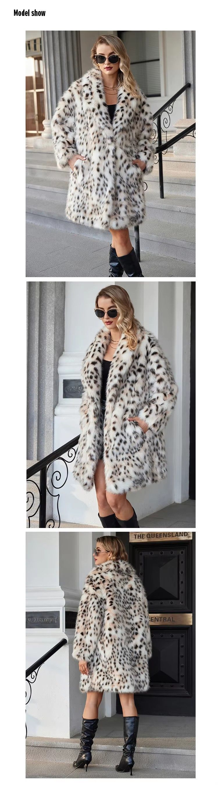Luxuriöser Kunstpelzmantel für Damen – Wintermodischer Langmantel mit Leopardenmusterkragen, warme und stylische Oberbekleidung für Herbst und Winter_voghion.com