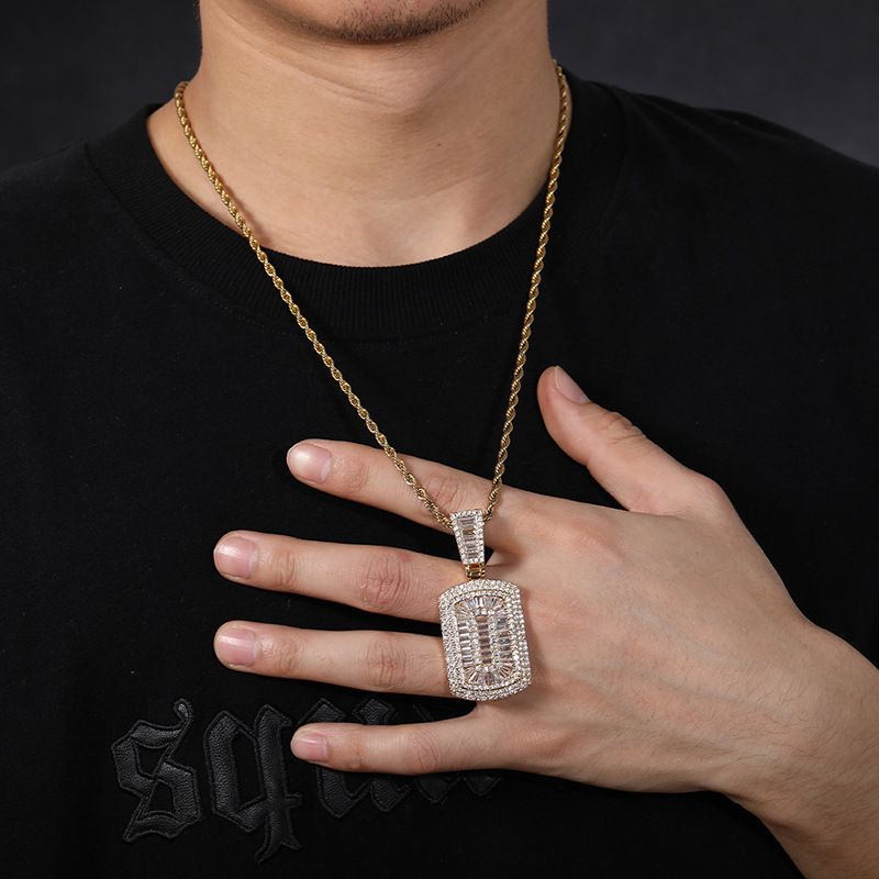 Männer Bijouen Halskette Mikro Inlaid Zirkon Quadrateschen Hip Hop Anhänger Hiphop Halskette Bijouen_voghion.com