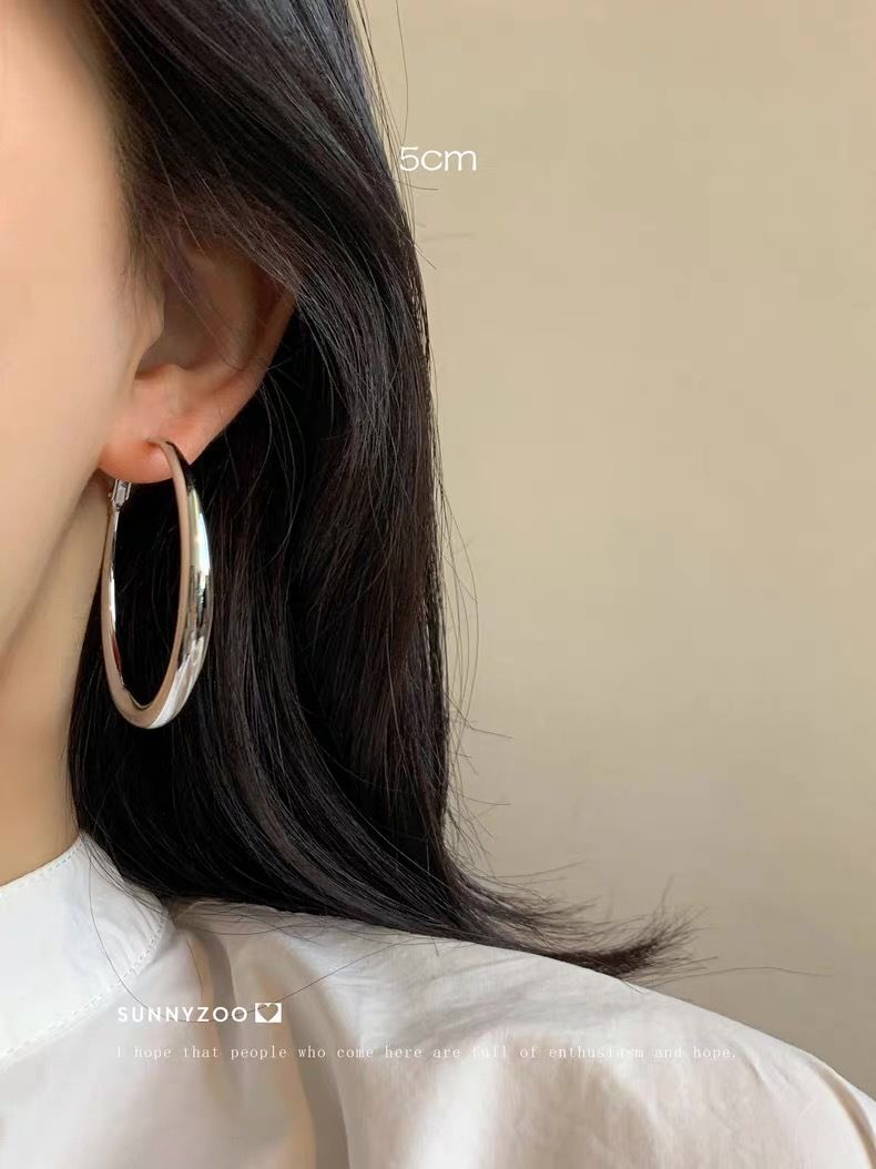 Cerchio grande classico e semplice per donna, stile vintage da pendolare, stile fresco ed elegante, cerchio minimalista con ago in argento_voghion.com