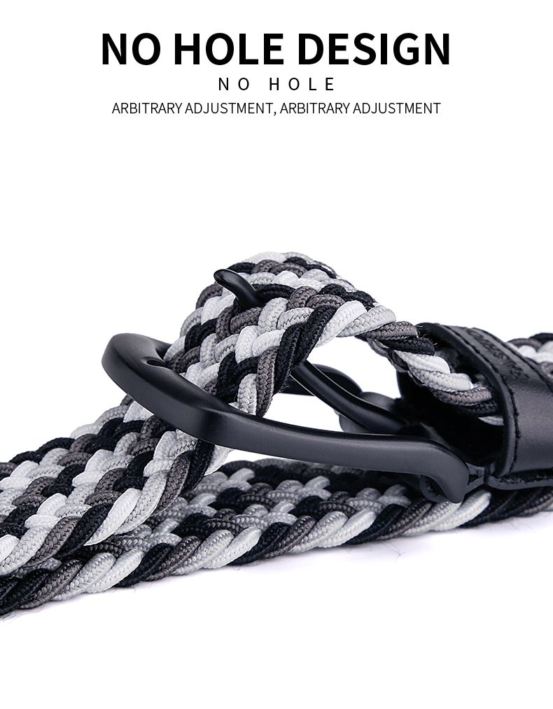 Pantalon en toile pour hommes, boucle ardillon en métal, couche supérieure en cuir de vache tressé, ceinture élastique, tendance_voghion.com