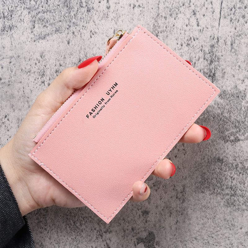 Korean Style Women's Solid Color Mini Wallet Creative Card Holder Pu Zipper Small Coin Purse Men's Card Clamp_voghion.com