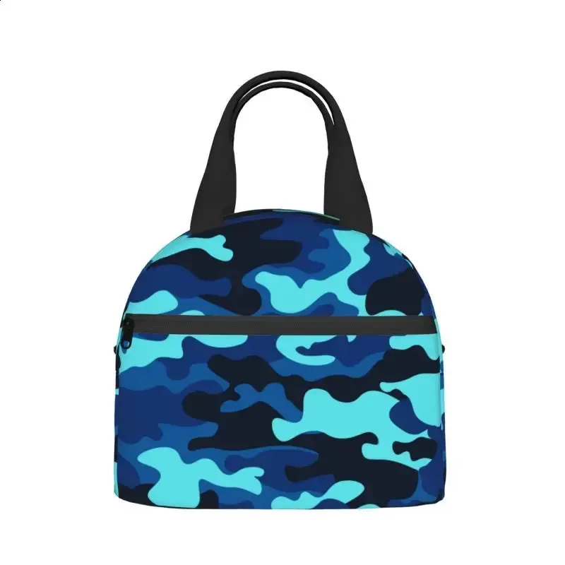 Sac à déjeuner isotherme réutilisable à motif camouflage bleu, résistant à la chaleur, sac à main pour le travail, l'école, les voyages, les pique-niques_voghion.com