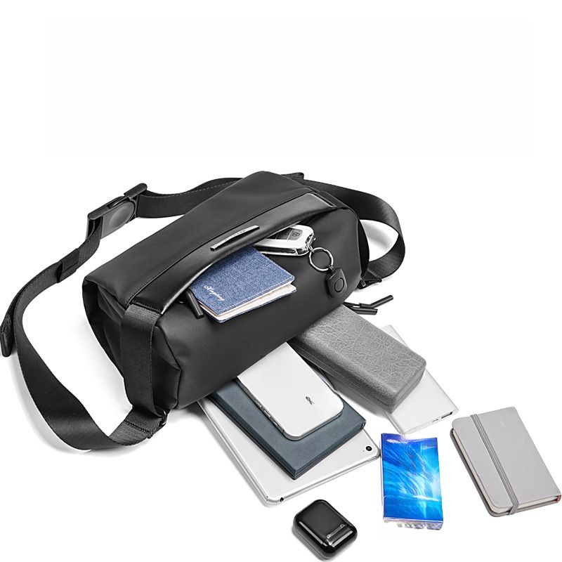 Borsa a tracolla obliqua nera nuova del 2025, stile casual sportivo per uomo, leggera e alla moda, mini borsa a tracolla_voghion.com