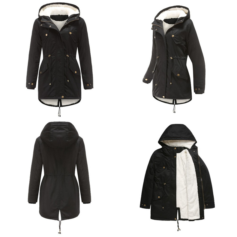 Cappotto da donna imbottito in cotone parka con cappuccio tinta unita cappotto imbottito in cotone spesso con giacca imbottita in velluto di cotone_voghion.com