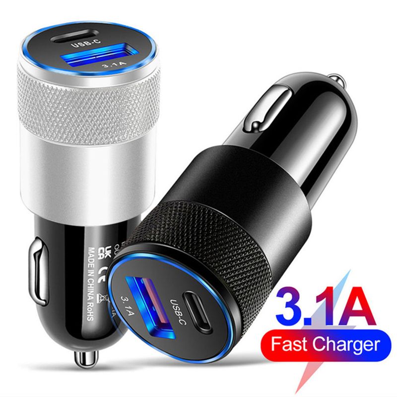 3.1A USD+PD Kleng Stolkanoun Metall Aluminiumlegierung Opluedstatioun USB-C+USB Autoladegerät_voghion.com