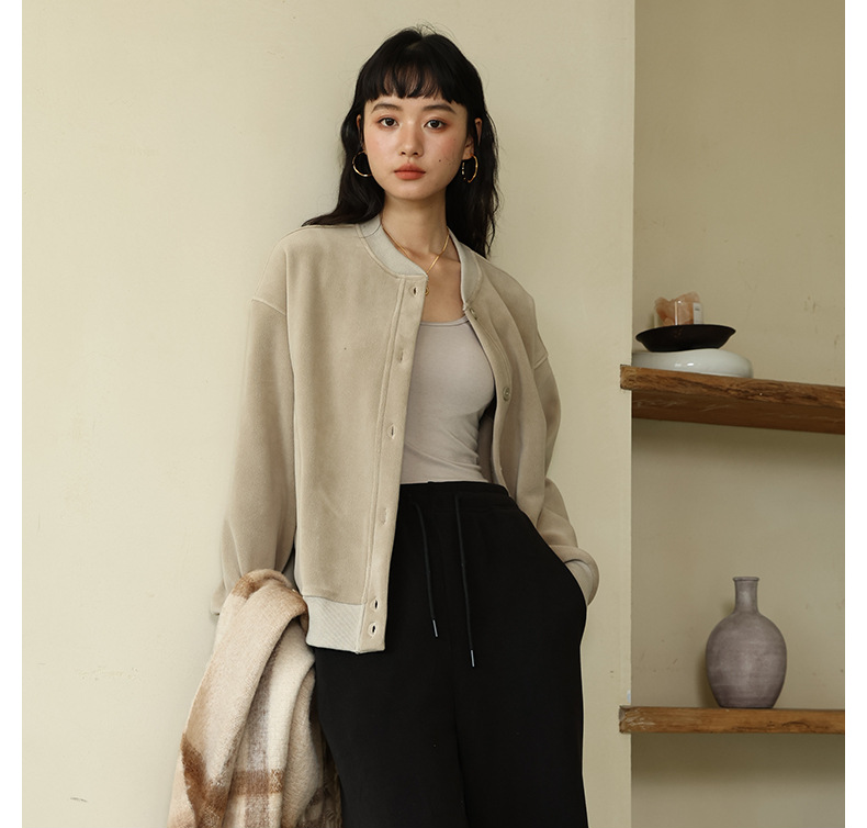 Autumn Winter Solid Color Fleece Button Cardigan Women Korean Style Warm Long Sleeve Top Versatile Slim Fit Casual_voghion.com