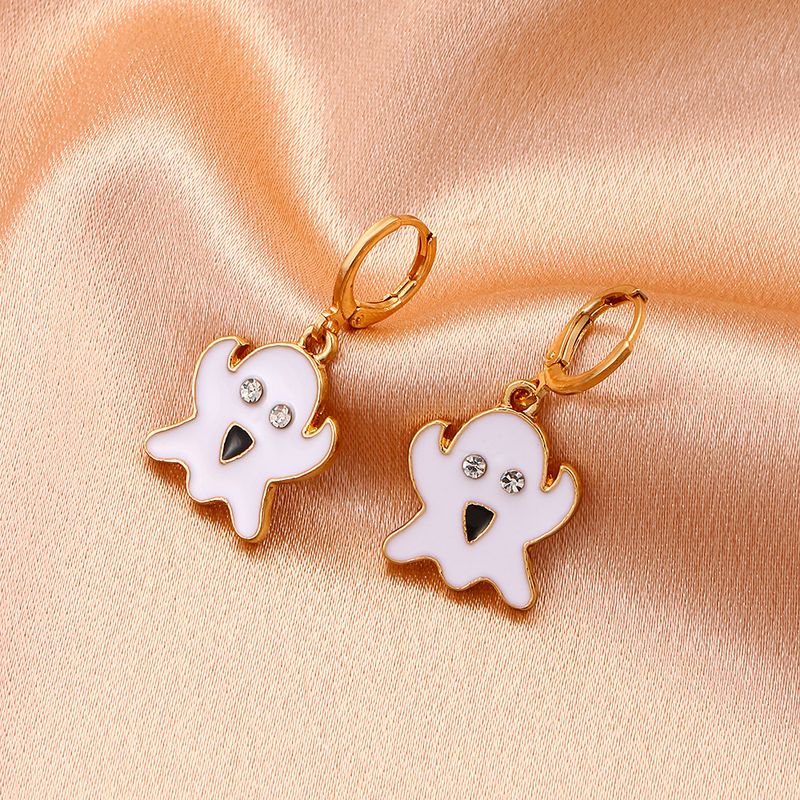 Orecchini a goccia con fantasma colorato a olio esagerato e in lega, con faccia buffa dei cartoni animati, regalo di Halloween_voghion.com