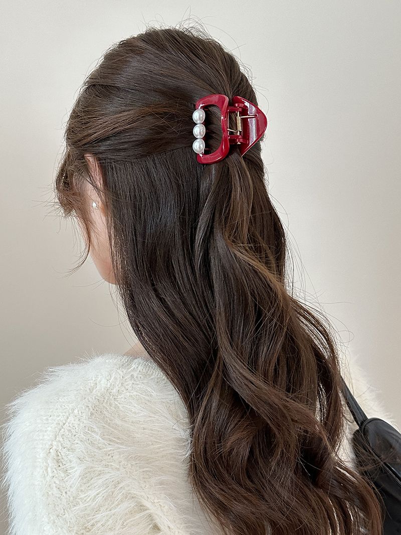Temperamento Rosso Mezza Legatura Capelli Coreano Edizione Perla Piccola Fermaglio per Capelli Parte Posteriore della Testa Temperamento Forcina per Capelli Senso Avanzato Fermaglio Squalo Irregolare_voghion.com