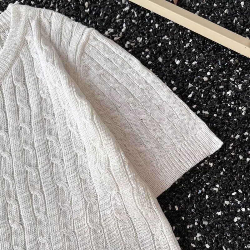 Men's Sweaters New Men's Casual Solid Color Short Sleeved Knitted Tops Repair Cross Border_voghion.com