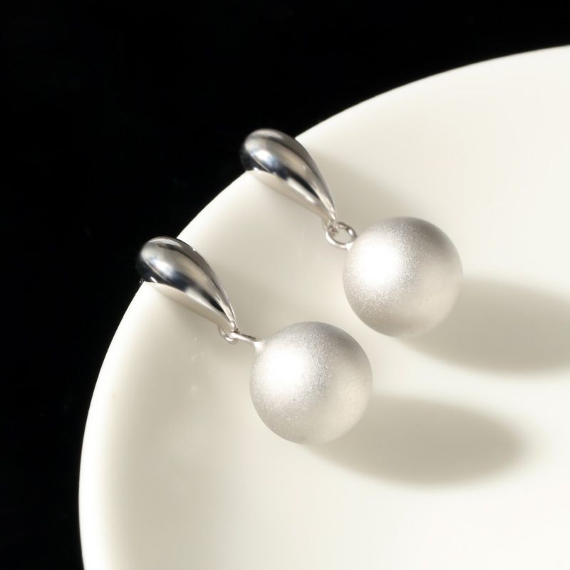 Pendientes de plata de ley con forma de bola de trefilado, estilo minimalista, estilo retro, elegantes, para otoño e invierno, para mujer_voghion.com