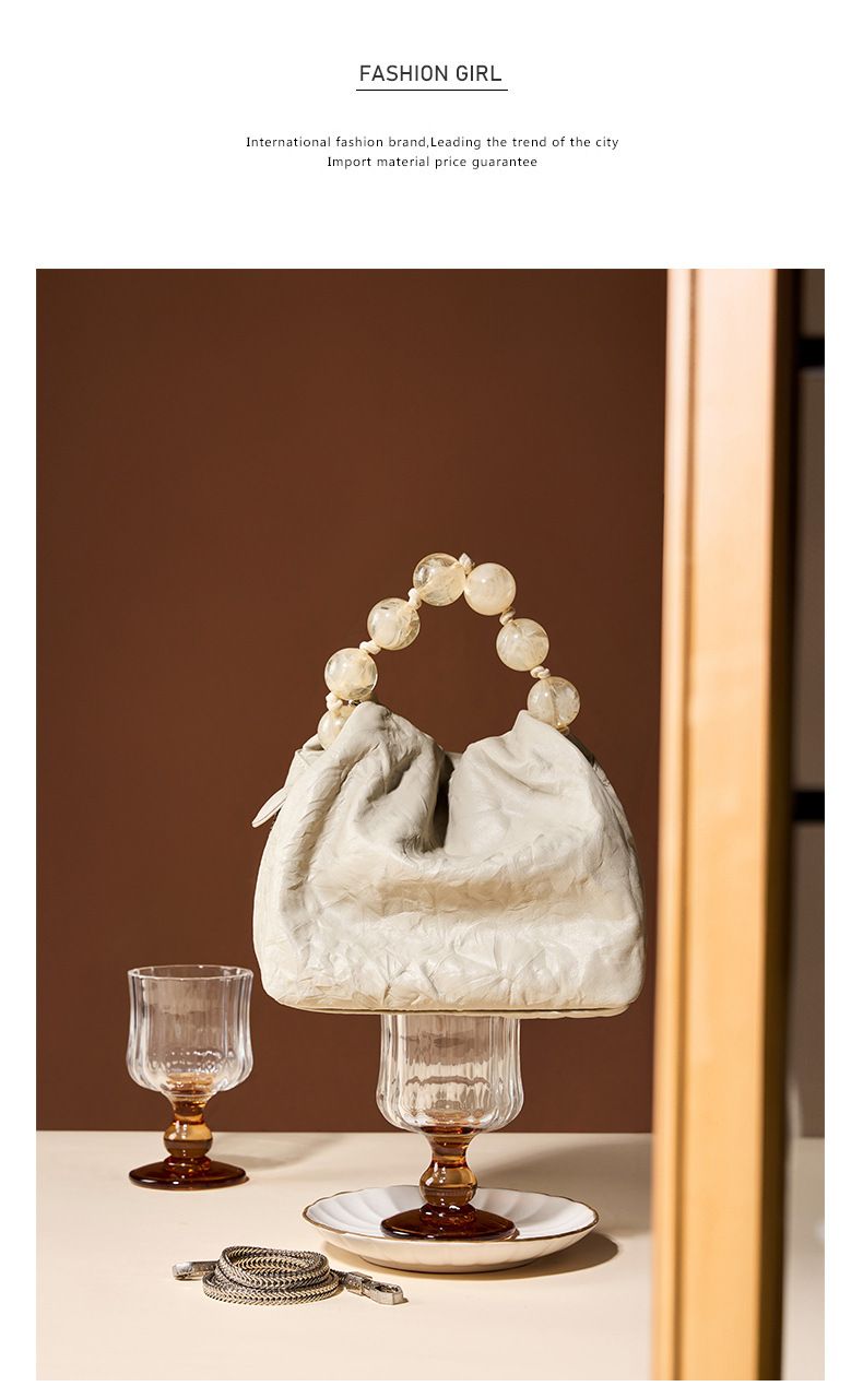 Borsa con perline, personalità, nicchia, primo strato, borsa in pelle di mucca, modello graffiato a mano da donna, borsa per il pranzo, borsa a tracolla con perline, tenuta a mano_voghion.com