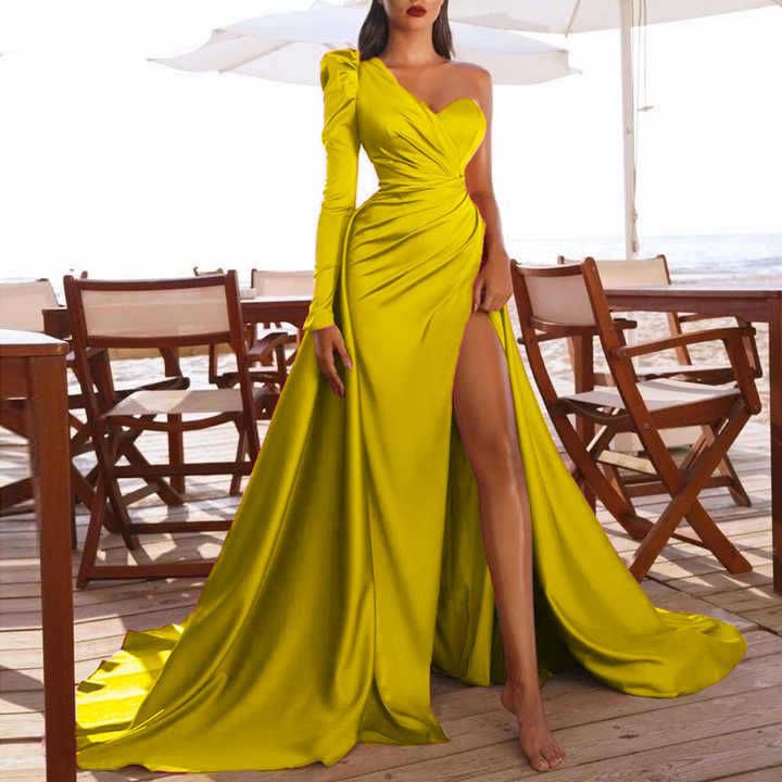 Rochie de seară asimetrică cu mâneci lungi, cu tub, pentru femei, rochie de banchet și cină_voghion.com