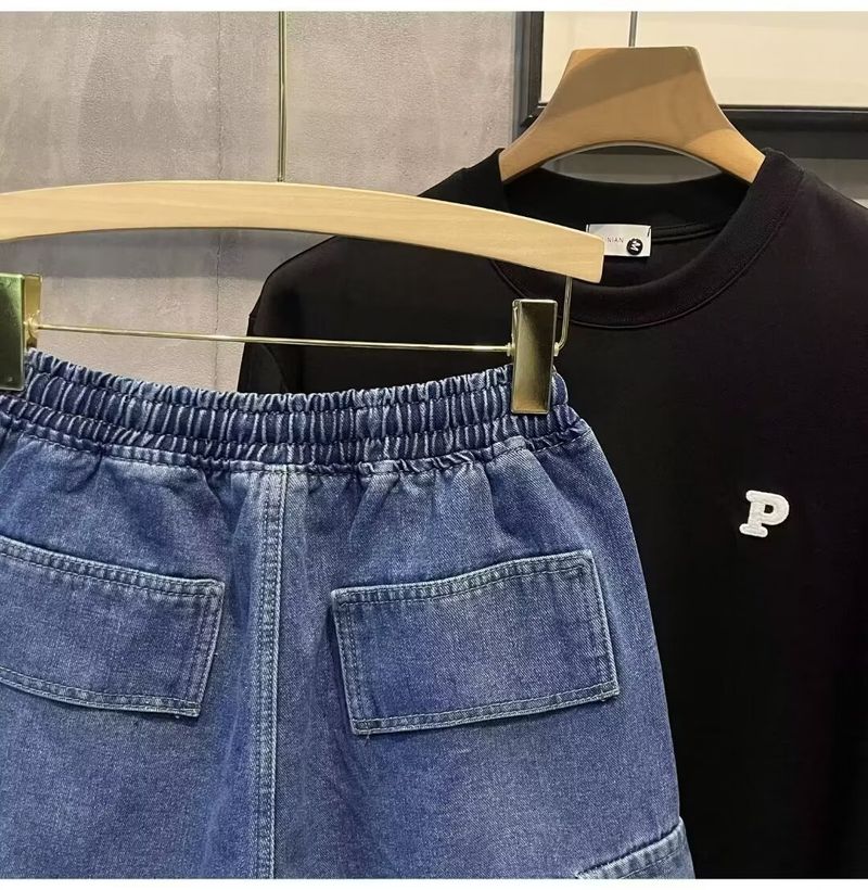 Trendy Herren Casual Workwear Denim Shorts, Sommer Multi Mouth Bag, Elastische Taille, Arbeitskleidung Capris_voghion.com
