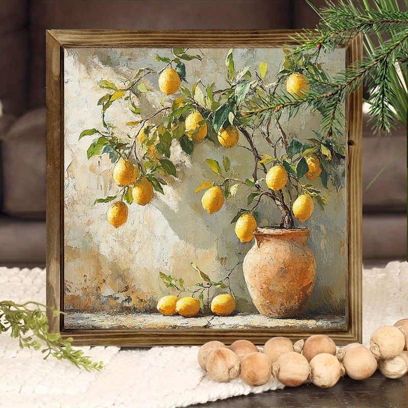 1 ks dřevěná krajinářská cedule s citroníkem ve venkovském stylu, boho styl, nástěnná, víceúčelová, 8x8 palců_voghion.com