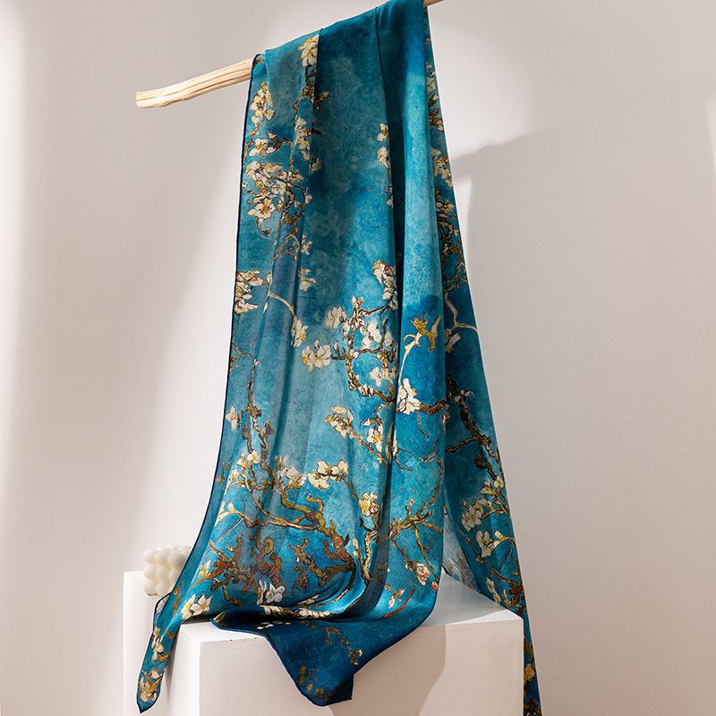 Seta di gelso, Sciarpa di seta, Collezione Versatile Primavera/Estate 2024 da donna con stampa di inchiostro e bambù a rasatura lunga, Scialle di protezione solare,_voghion.com
