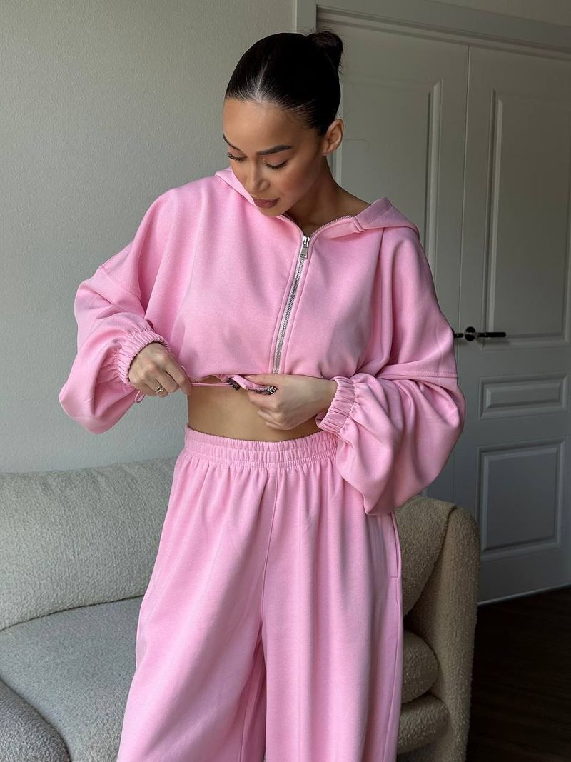 Women's Casual Hooded Zip-Up Sweatshirt & Drawstring Jogger Pants Set - Solid Color Streetwear Two-Piece Outfit (S/M/L/XL)_voghion.com