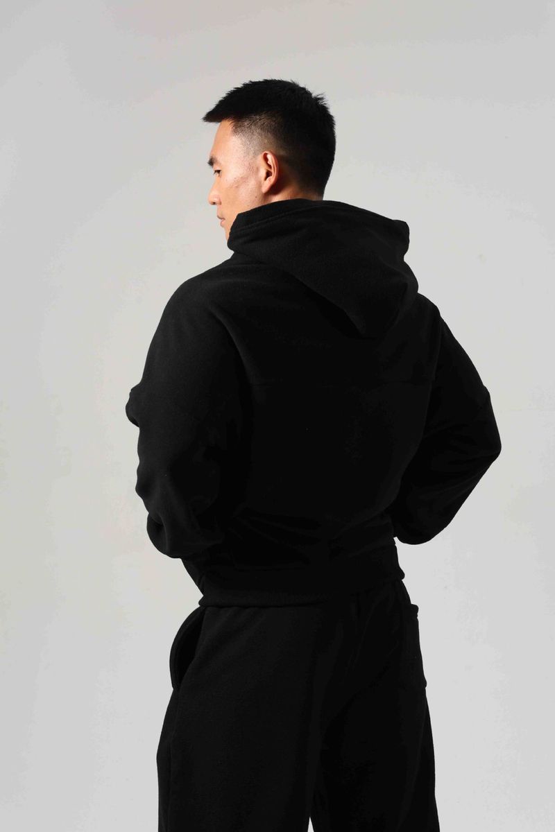 Felpa con cappuccio in pile ricamato da uomo - Pullover termico spazzolato a doppio strato per palestra e attività all'aperto (nero/blu navy, M-Xxxl)_voghion.com