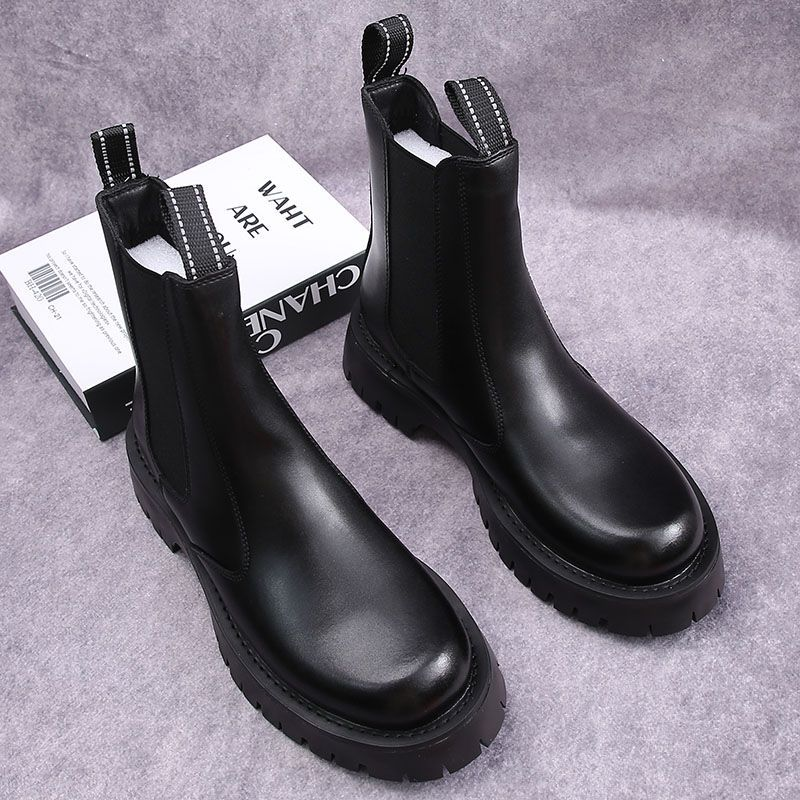 Men's Shoes boots men's Martin boots autumn and winter plus velvet high-top casual leather shoes British versatile thick-soled knight short boots_voghion.com