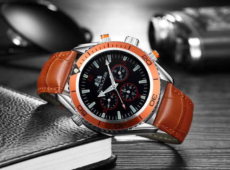Automatic Mechanical Multifunctional Luminous Steel Belt Orange Tape Men's Watch_voghion.com