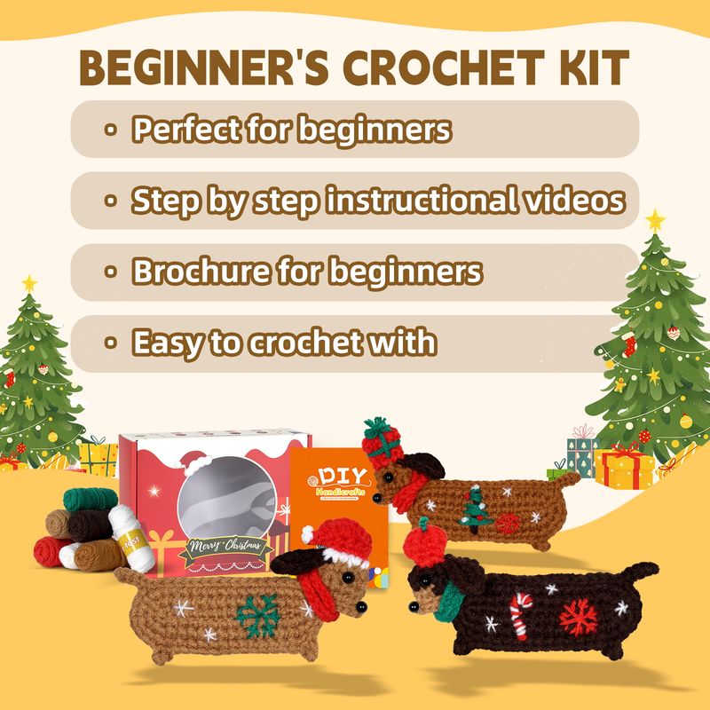 Unisex new crochet kit material package doll Christmas sausage dog hairpin handmade diy weaving Christmas_voghion.com