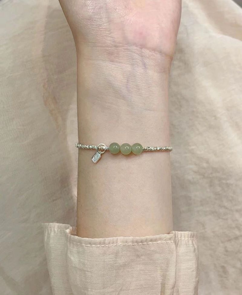 Nouveau bracelet chinois en argent cassé avec perles bleu-gris pour femmes Instagram, petit luxe, cadeaux exquis et polyvalents_voghion.com