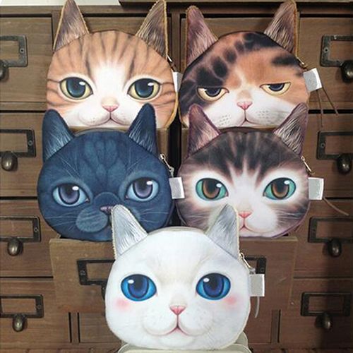 Lihao Zabawny Kot Twarz Głowa Odcisk Mini Portfel Portfel Torebka Na Monety Zamek Błyskawiczny Prezent Dla Dzieci-Biały_voghion.com